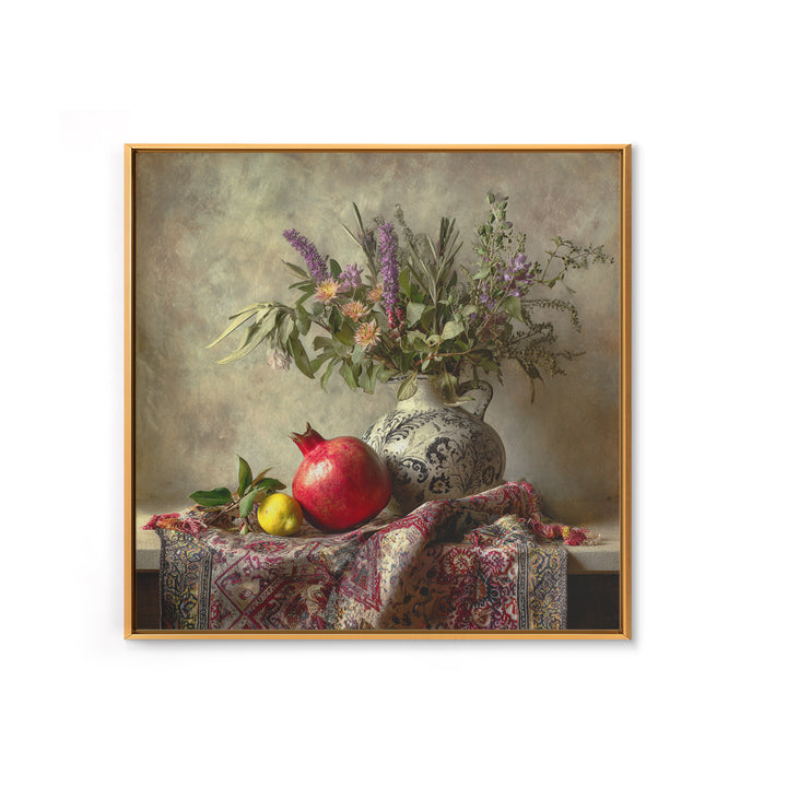 Pomegranate Still Life Framed Canvas Print, Mediterranean Art, Living Room Art, Living Room Decor, Fine Art, Azure, MAR-1x1-67