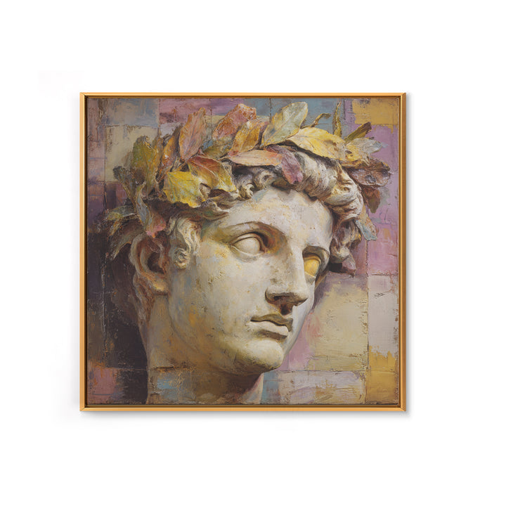 Roman Statue Bust Framed Canvas Print, Mediterranean Art, Coastal Decor, Living Room Decor, Fine Art, Azure, Wall Decor, MAR-1x1-70