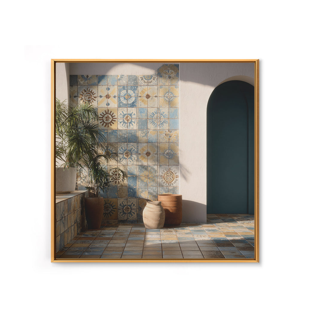 Blue and White Tile Pattern Canvas Print, Mediterranean Art, Gallery Wall Art, Living Room Decor, Fine Art, Azure, Boho Decor, MAR-1x1-76