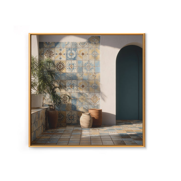 Blue and White Tile Pattern Canvas Print, Mediterranean Art, Gallery Wall Art, Living Room Decor, Fine Art, Azure, Boho Decor, MAR-1x1-76