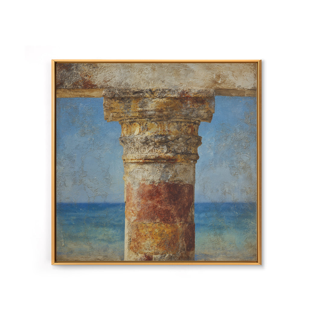 Ancient Column with Sea and Sky Beyond Framed Canvas Print, Mediterranean Art, Downloadable Art, Living Room Decor, MAR-1x1-84