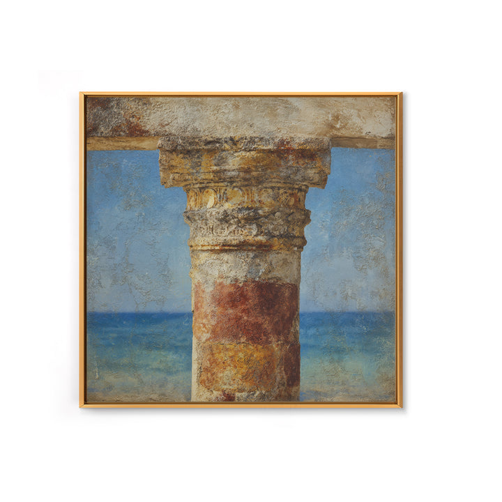 Ancient Column with Sea and Sky Beyond Framed Canvas Print, Mediterranean Art, Downloadable Art, Living Room Decor, MAR-1x1-84