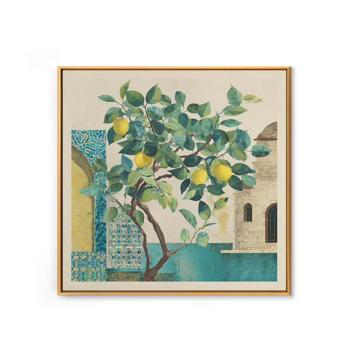 Sicilian Lemon Branch on Ivory Background Canvas Print, Mediterranean Art, Travel Poster, Living Room Decor, Oil Painting, MAR-1x1-85