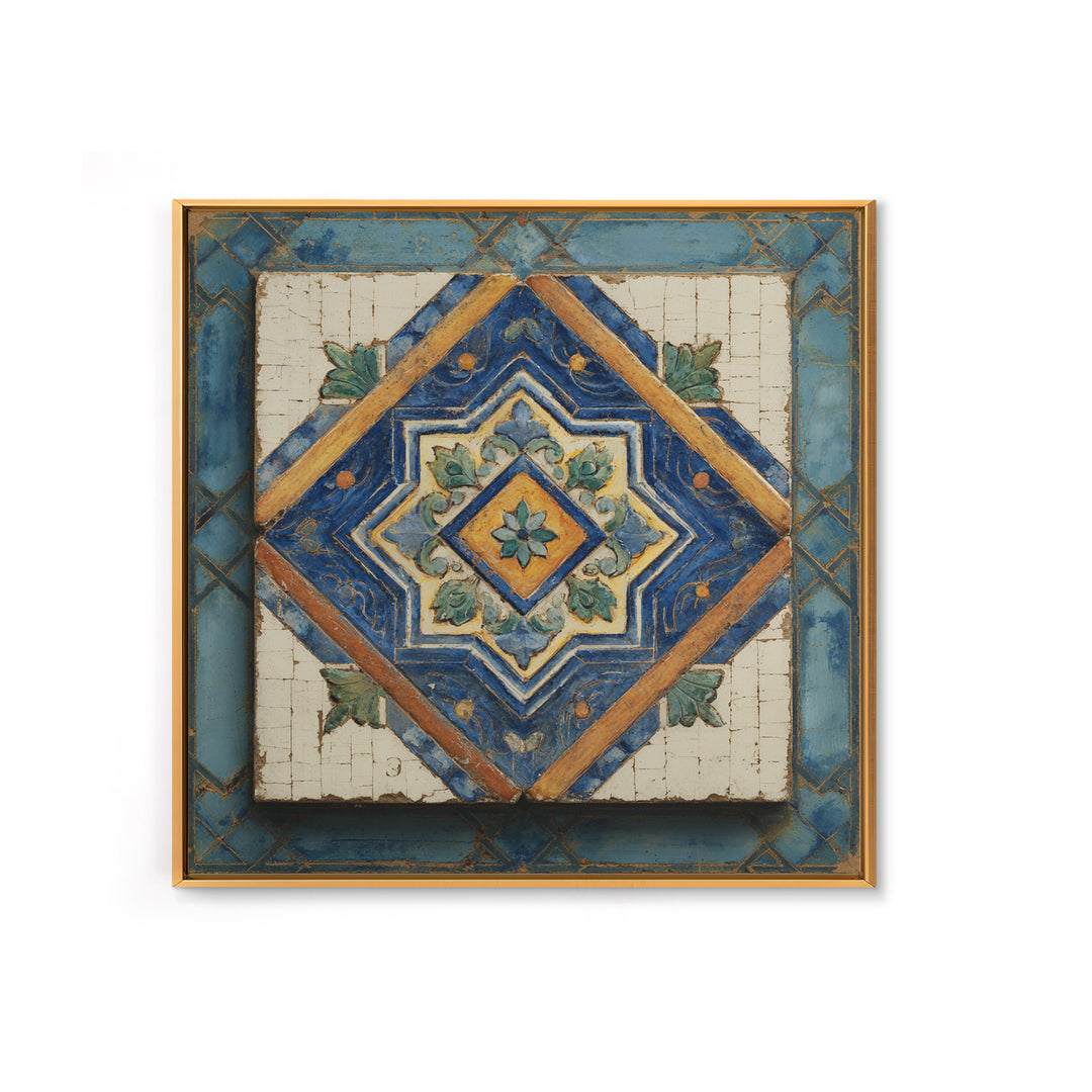 Spanish Tile Ornament Framed Canvas Print, Mediterranean Art, Art Print, Living Room Decor, Fine Art, Azure, Digital Print, MAR-1x1-88