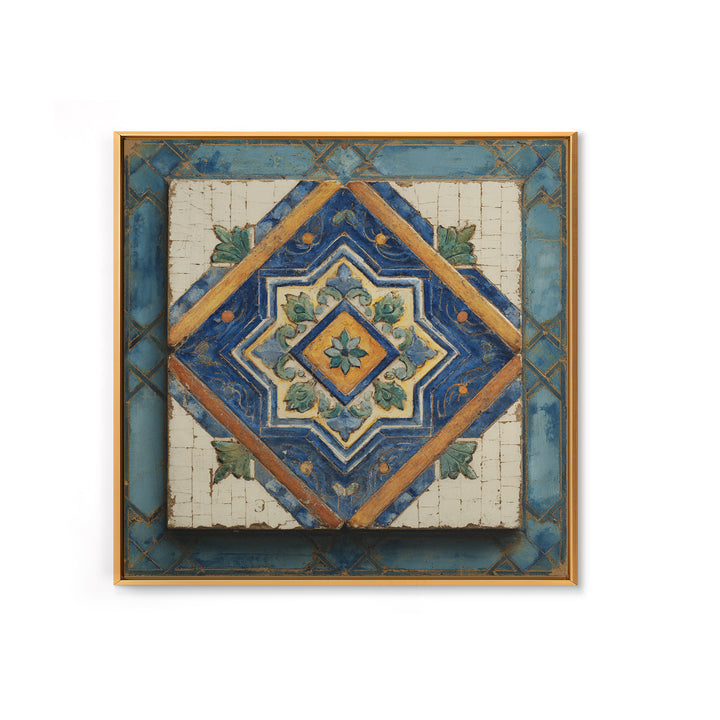 Spanish Tile Ornament Framed Canvas Print, Mediterranean Art, Art Print, Living Room Decor, Fine Art, Azure, Digital Print, MAR-1x1-88