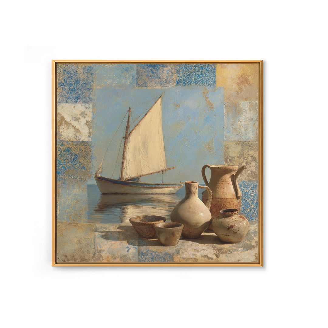 Mediterranean Sailboat on Glassy Water Canvas Print, Mediterranean Art, Gallery Wall Art, Living Room Decor, Fine Art, Azure, MAR-1x1-90