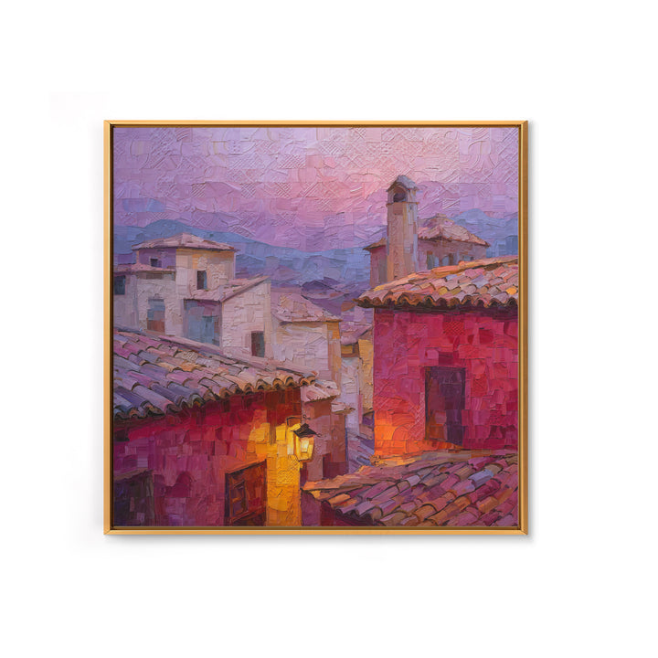 Sunset over Red Tiled Rooftops Canvas Print, Mediterranean Art, Travel Poster, Living Room Decor, Fine Art, Azure, MAR-1x1-95