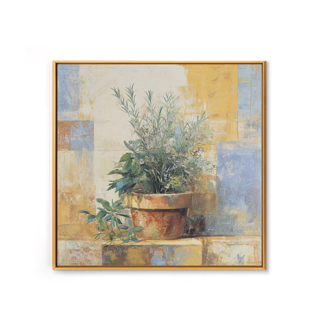 Wild Herbs Rosemary and Thyme Botanical Study Canvas Print, Mediterranean Art, Original Painting, Living Room Decor, Azure, MAR-1x1-96