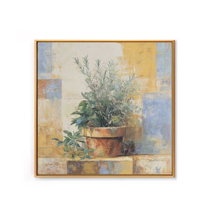 Wild Herbs Rosemary and Thyme Botanical Study Canvas Print, Mediterranean Art, Original Painting, Living Room Decor, Azure, MAR-1x1-96