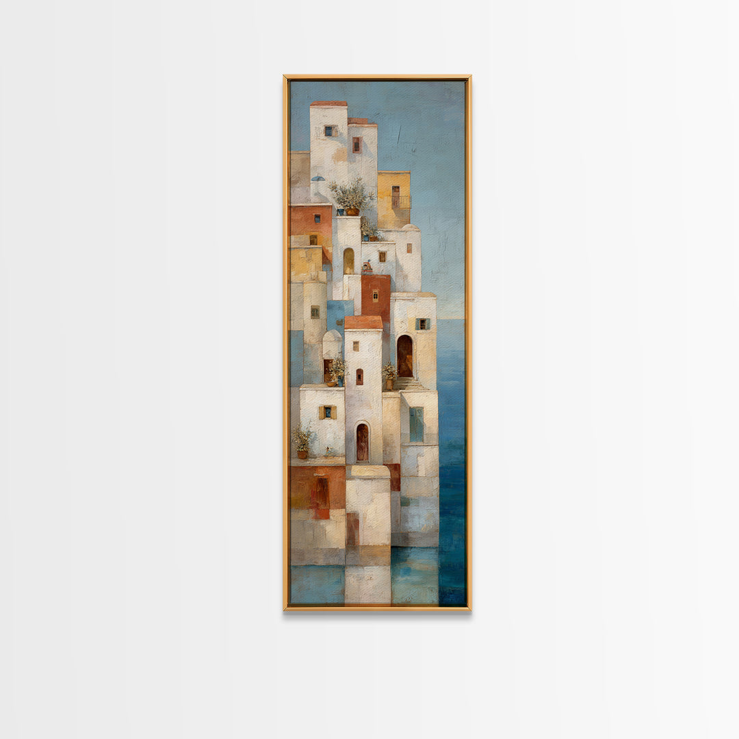 Greek Island White Buildings Above Blue Sea Canvas Print, Mediterranean Art, Coastal Wall Decor, Living Room Decor, Azure, MAR-1x3-13