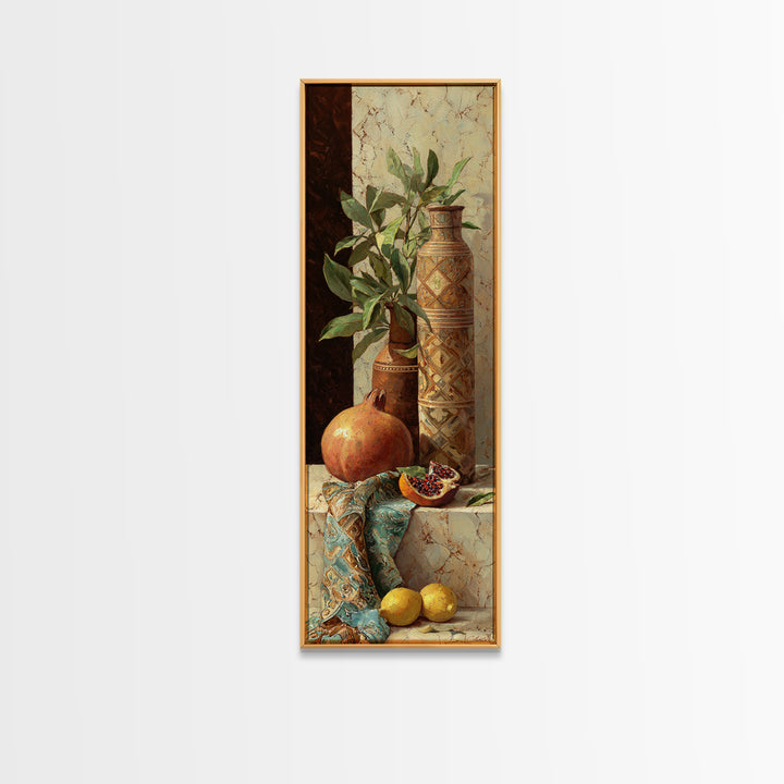 Pomegranate Still Life Framed Canvas Print, Mediterranean Art, Art Print, Living Room Decor, Watercolor Art, Azure, MAR-1x3-31