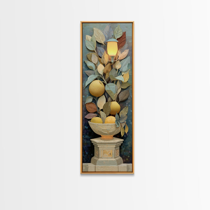 Ceramic Bowl of Oranges and Leaves Canvas Print, Mediterranean Art, Digital Wall Art, Living Room Decor, Fine Art, Azure, MAR-1x3-33