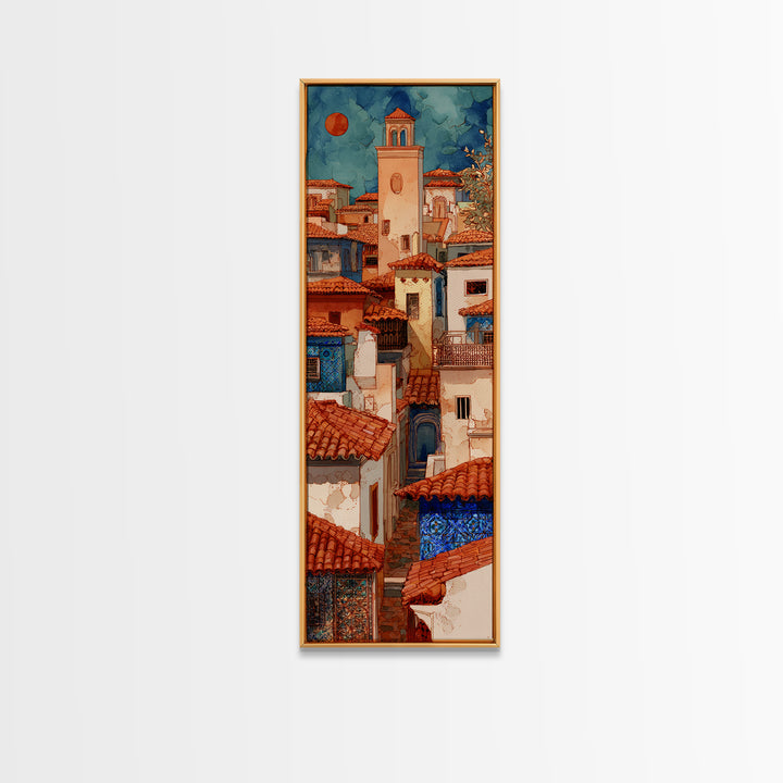 Sunset over Red Tiled Rooftops Canvas Print, Mediterranean Art, Fine Art Print, Living Room Decor, Fine Art, Azure, MAR-1x3-35