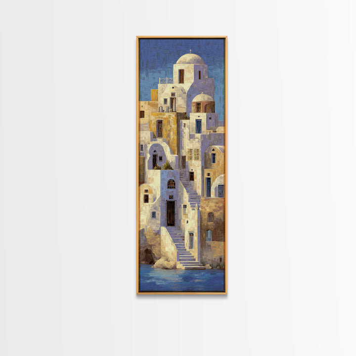 Greek Island White Buildings Above Blue Sea Canvas Print, Mediterranean Art, Coastal Wall Decor, Living Room Decor, Azure, MAR-1x3-37