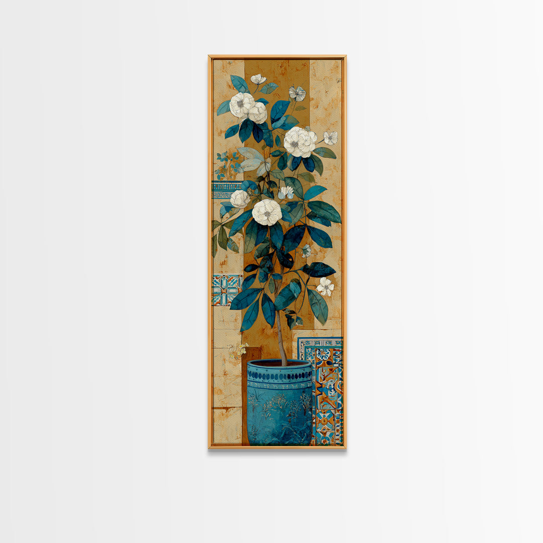 Greek Vase Modern Floral Design Canvas Print, Mediterranean Art, Large Wall Art, Living Room Decor, Azure, Digital Art Prints, MAR-1x3-51