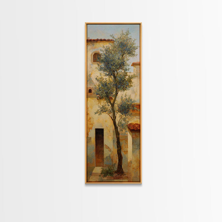 Olive Grove under Pale Morning Light Framed Canvas Print, Mediterranean Art, Downloadable Art, Living Room Decor, Azure, MAR-1x3-53