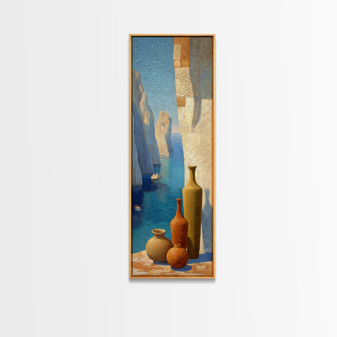 Coastal Cliffs with Sparkling Blue Water Canvas Print, Mediterranean Art, Contemporary Art, Living Room Decor, Fine Art, Azure, MAR-1x3-56
