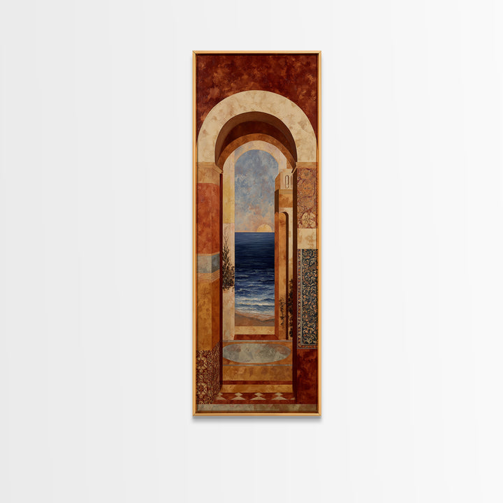 Mediterranean Arch Framing Ocean Horizon Canvas Print, Mediterranean Art, Printable Art, Living Room Decor, Fine Art, Azure, MAR-1x3-63