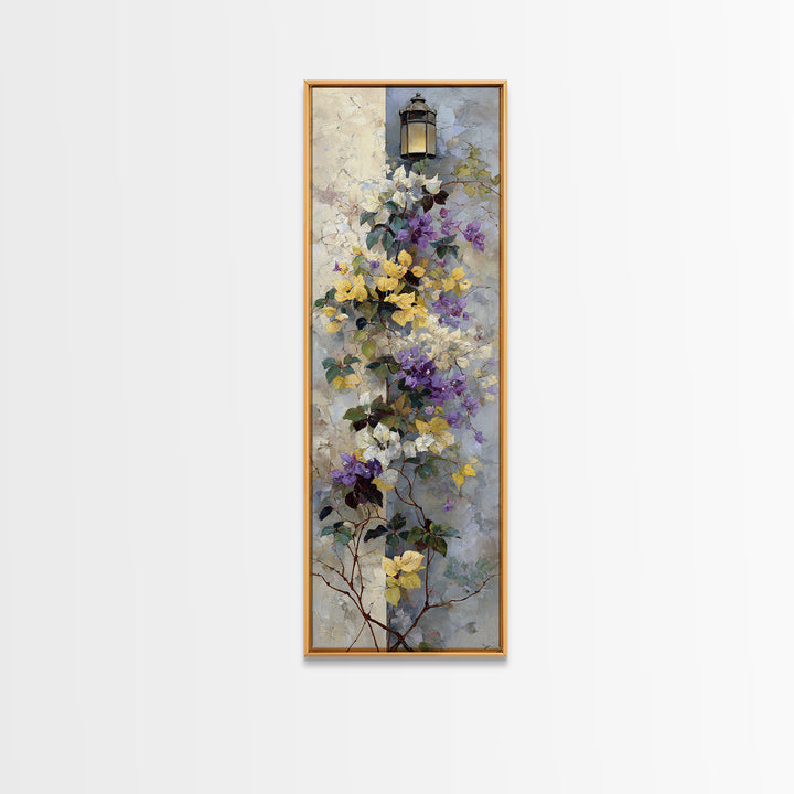 Bougainvillea Cascading over Stone Wall Canvas Print, Mediterranean Art, Fine Art Print, Living Room Decor, Fine Art, Azure, MAR-1x3-65