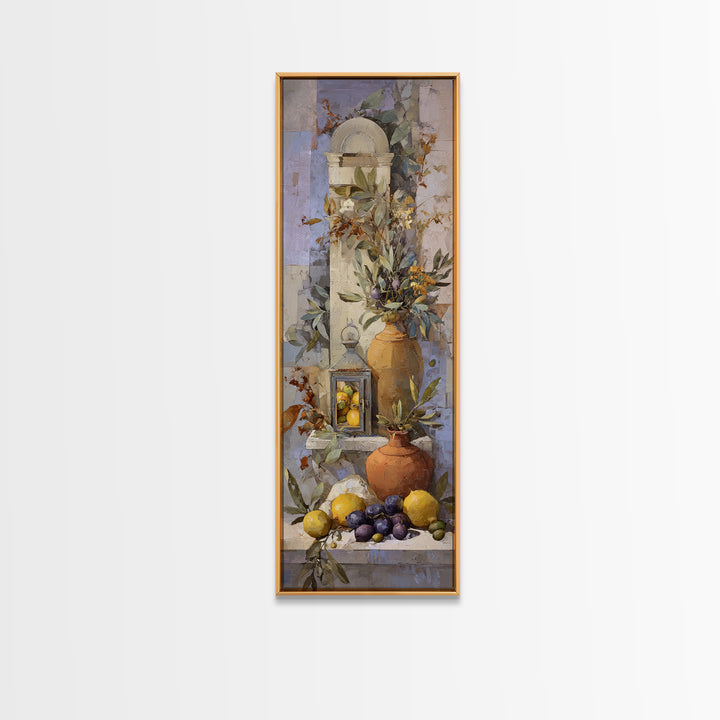 Figs Olives and Cheese Still Life Canvas Print, Mediterranean Art, Original Painting, Living Room Decor, Fine Art, Azure, MAR-1x3-68