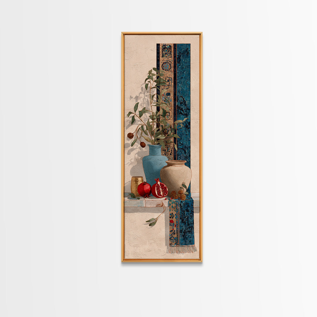 Pomegranate Still Life Canvas Print, Mediterranean Art, Modern Decor, Living Room Decor, Fine Art, Azure, Printable Wall Art, MAR-1x3-7