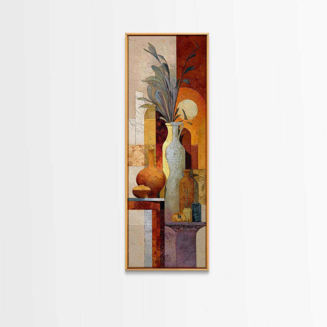 Warm Terra Cotta Abstract Landscape Framed Canvas Print, Mediterranean Art, Gallery Wall Art, Living Room Decor, Azure, MAR-1x3-74