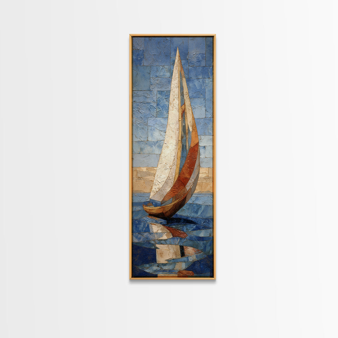 Mediterranean Sailboat on Glassy Water Canvas Print, Mediterranean Art, Landscape Wall Art, Living Room Decor, Fine Art, Azure, MAR-1x3-78