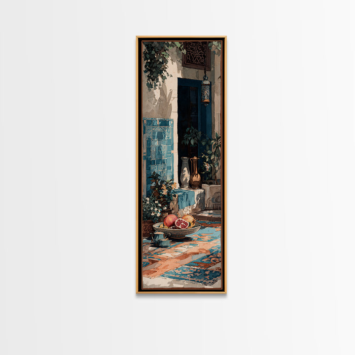 Pomegranate Still Life Framed Canvas Print, Mediterranean Art, Framed Wall Art, Living Room Decor, Azure, Watercolor Art, MAR-1x3-79