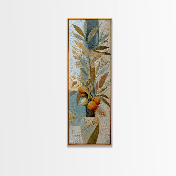 Ceramic Bowl of Oranges and Leaves Canvas Print, Mediterranean Art, Large Wall Art, Living Room Decor, Fine Art, Azure, MAR-1x3-81