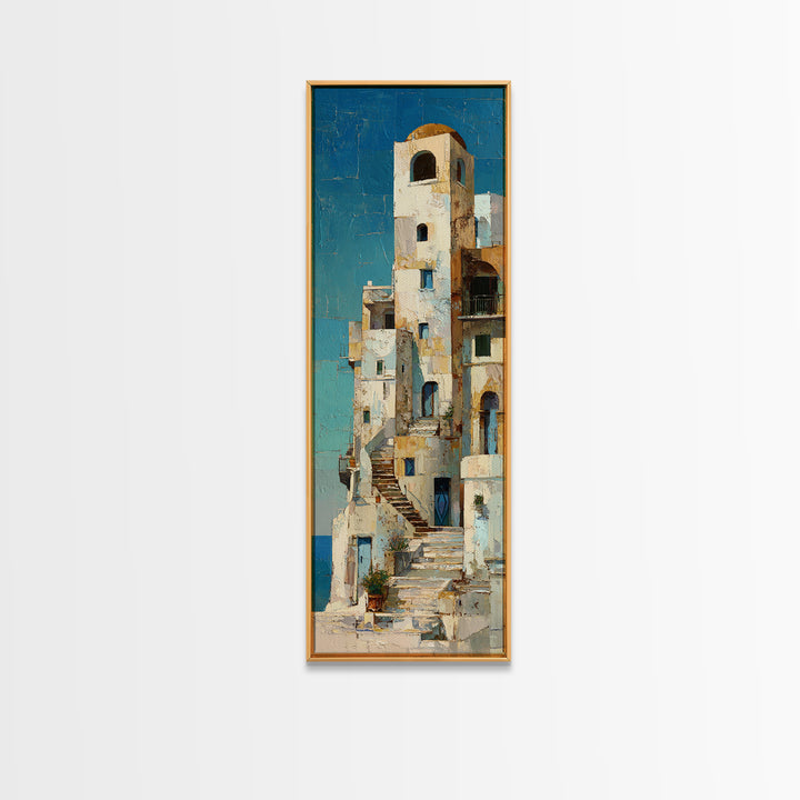 Greek Island White Buildings Above Blue Sea Canvas Print, Mediterranean Art, Art Print, Living Room Decor, Fine Art, Azure, MAR-1x3-85