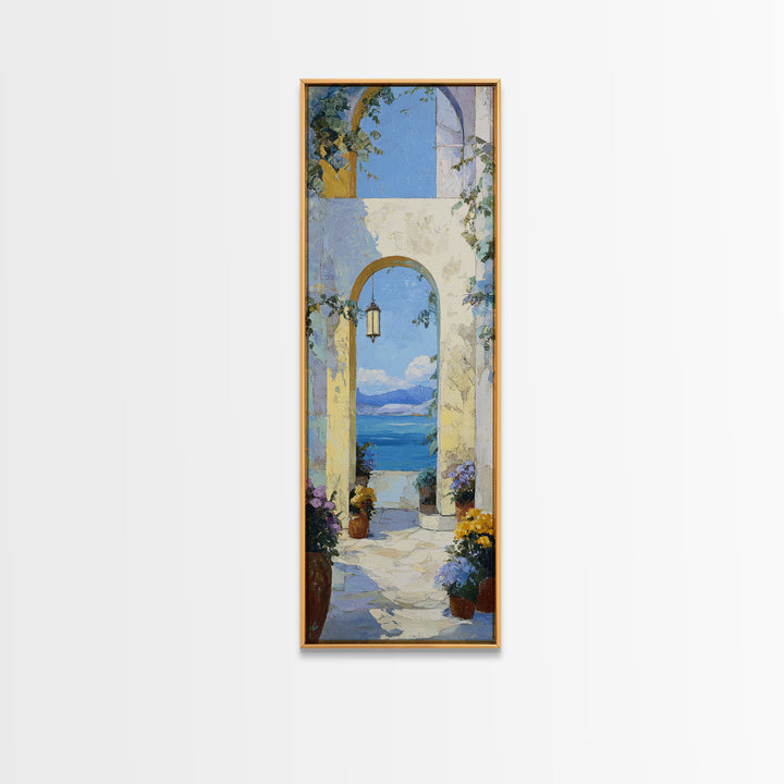 Mediterranean Arch Framing Ocean Horizon Canvas Print, Mediterranean Art, Modern Wall Art, Living Room Decor, Azure, MAR-1x3-87