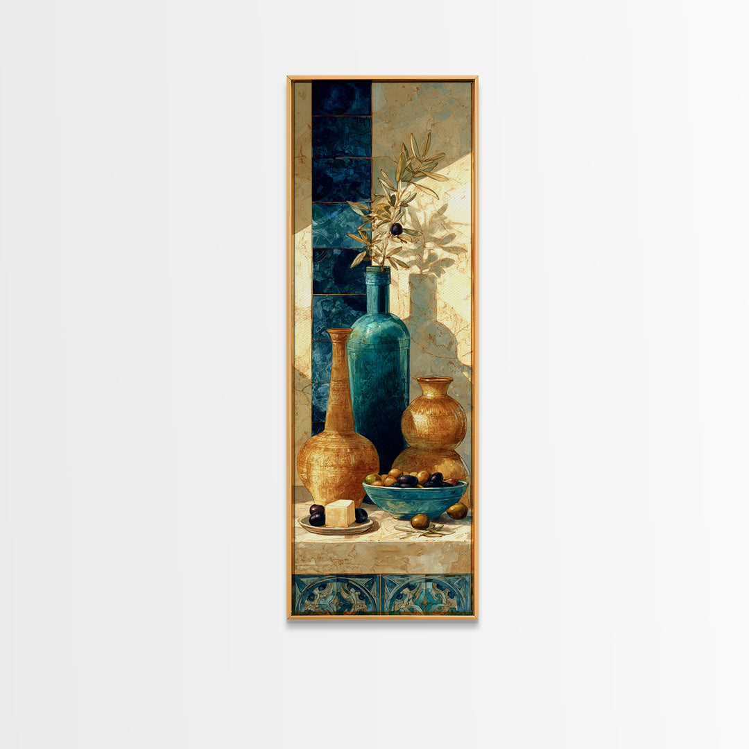 Figs Olives and Cheese Still Life Framed Canvas Print, Mediterranean Art, Printable Art, Living Room Decor, Fine Art, Azure, MAR-1x3-92