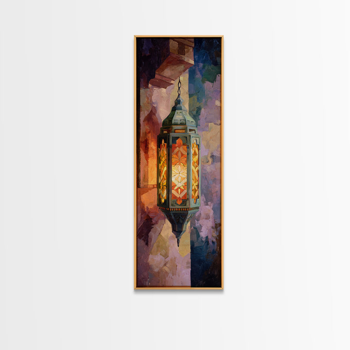 Moroccan Influenced Lantern Canvas Print, Mediterranean Art, Statement Artwork, Living Room Decor, Azure, Oil Painting, MAR-1x3-93