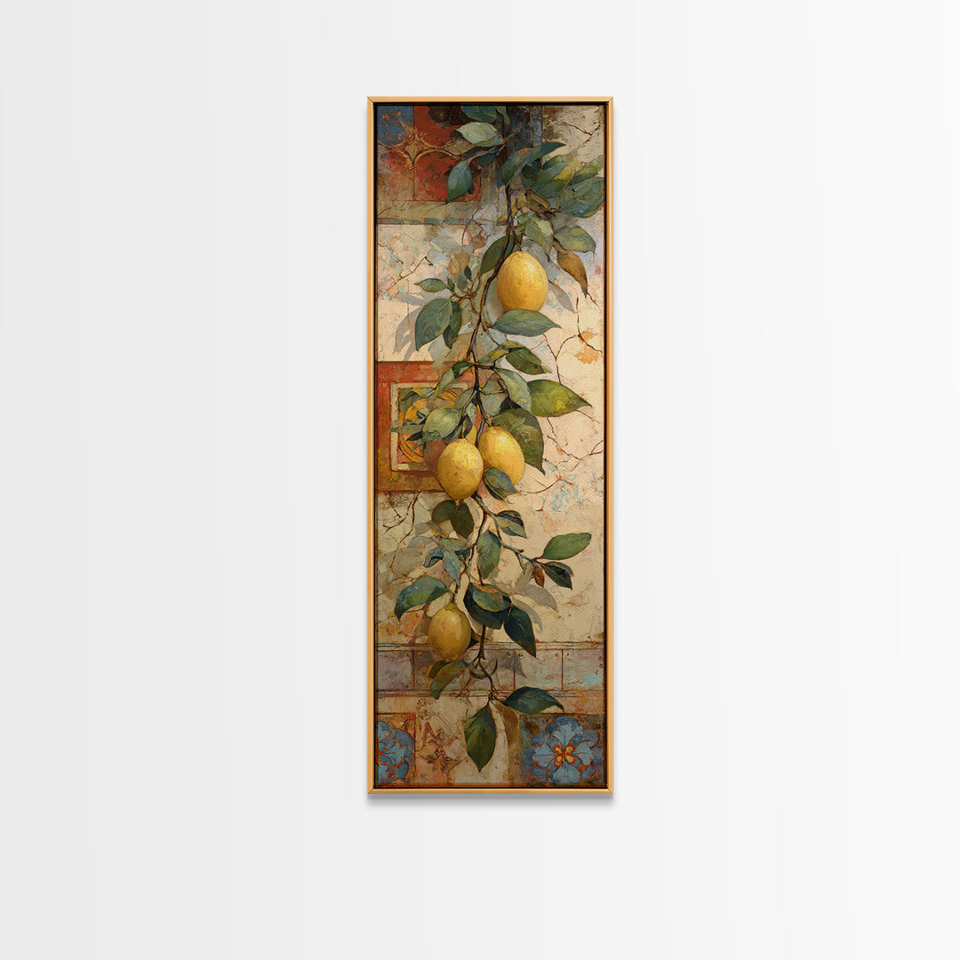 Sicilian Lemon Branch on Ivory Background Canvas Print, Mediterranean Art, Minimalist Wall Art, Living Room Decor, Azure, MAR-1x3-97