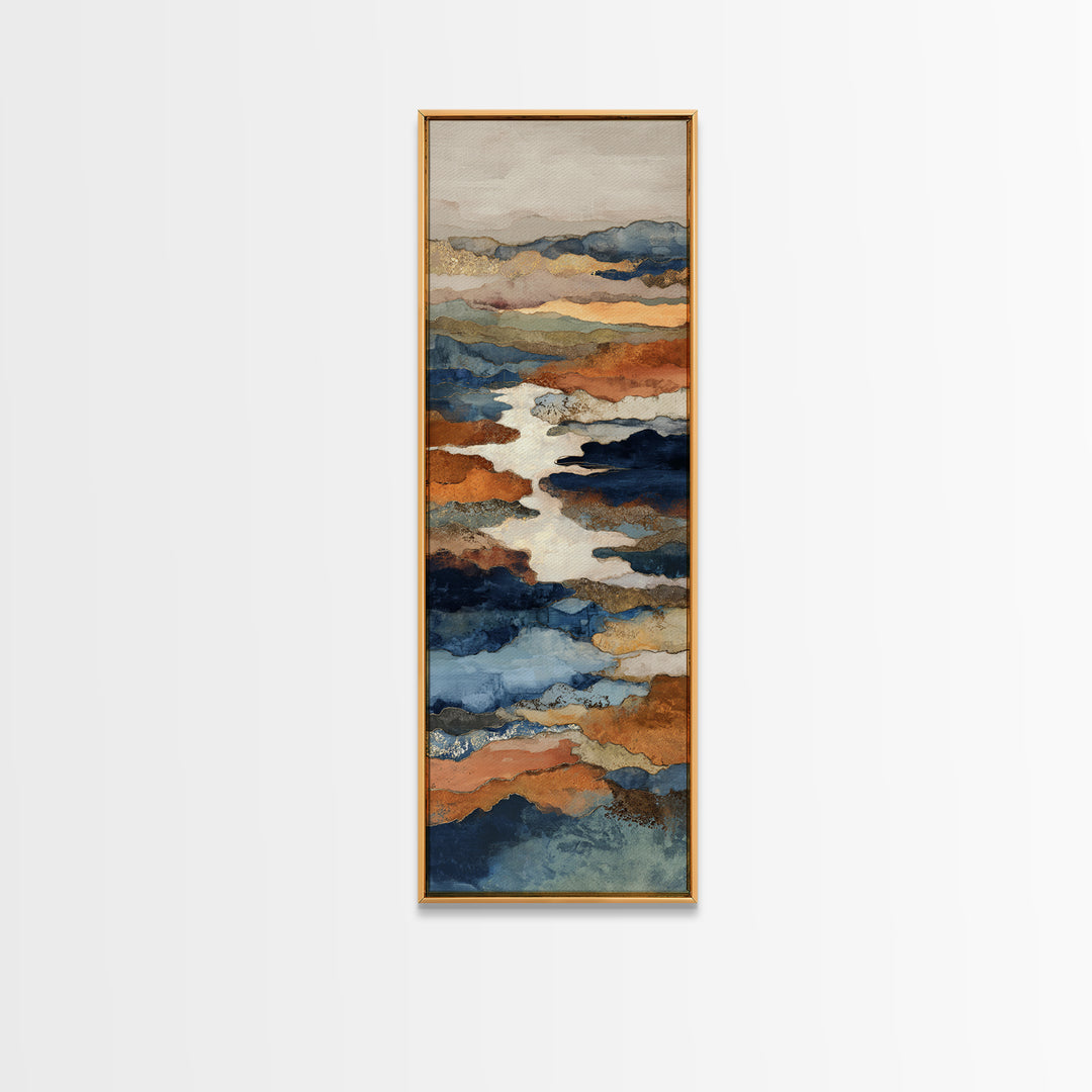 Warm Terra Cotta Abstract Landscape Canvas Print, Mediterranean Art, Travel Poster, Living Room Decor, Watercolor Art, Azure, MAR-1x3-98