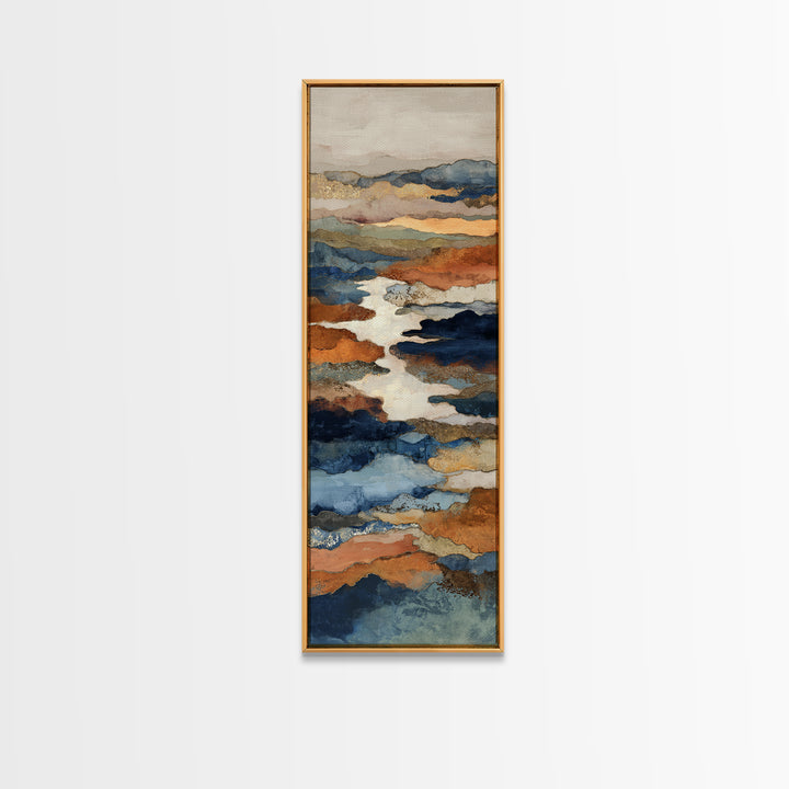 Warm Terra Cotta Abstract Landscape Canvas Print, Mediterranean Art, Travel Poster, Living Room Decor, Watercolor Art, Azure, MAR-1x3-98