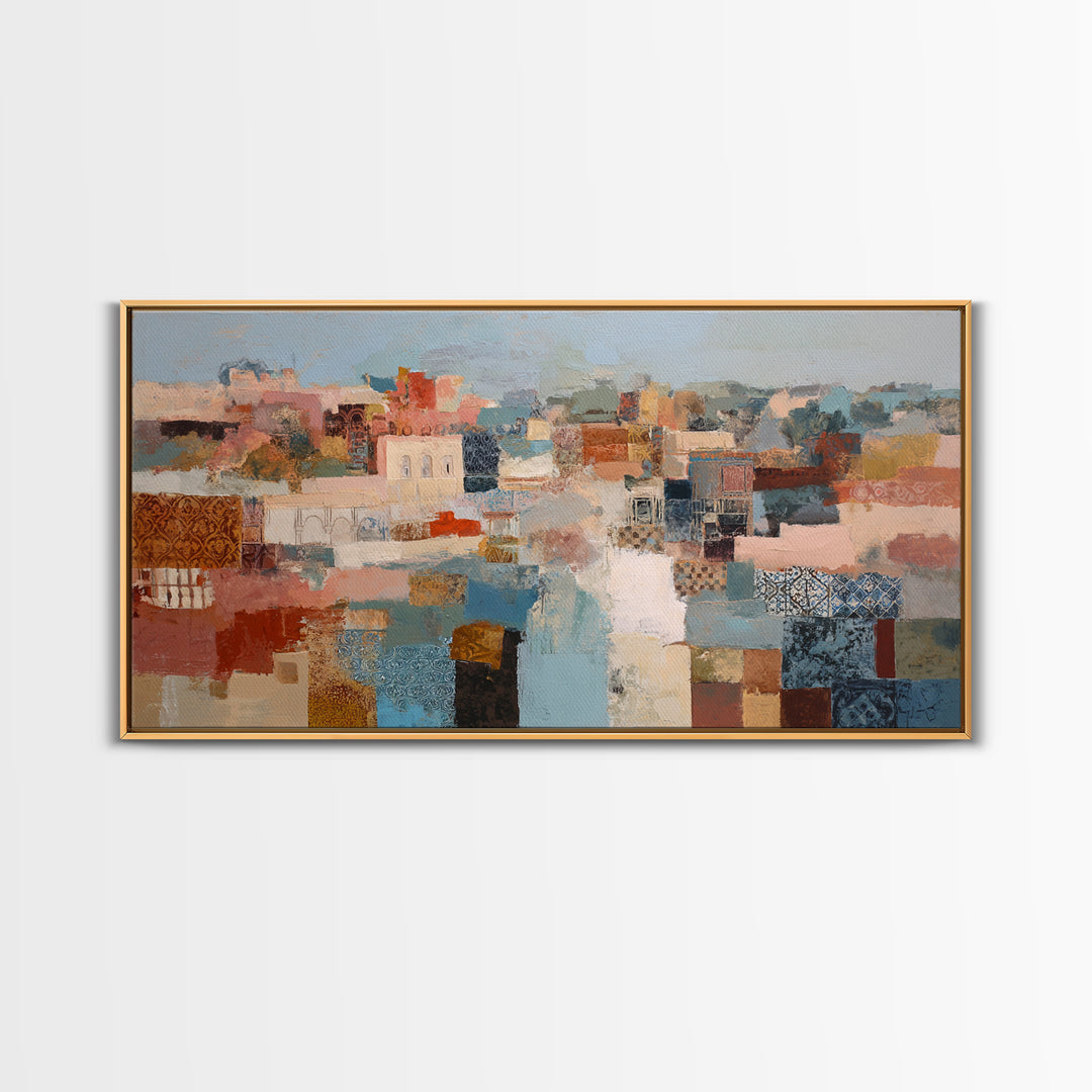 Warm Terra Cotta Abstract Landscape Framed Canvas Print, Mediterranean Art, Fine Art Print, Living Room Decor, Fine Art, Azure, MAR-2x1-10