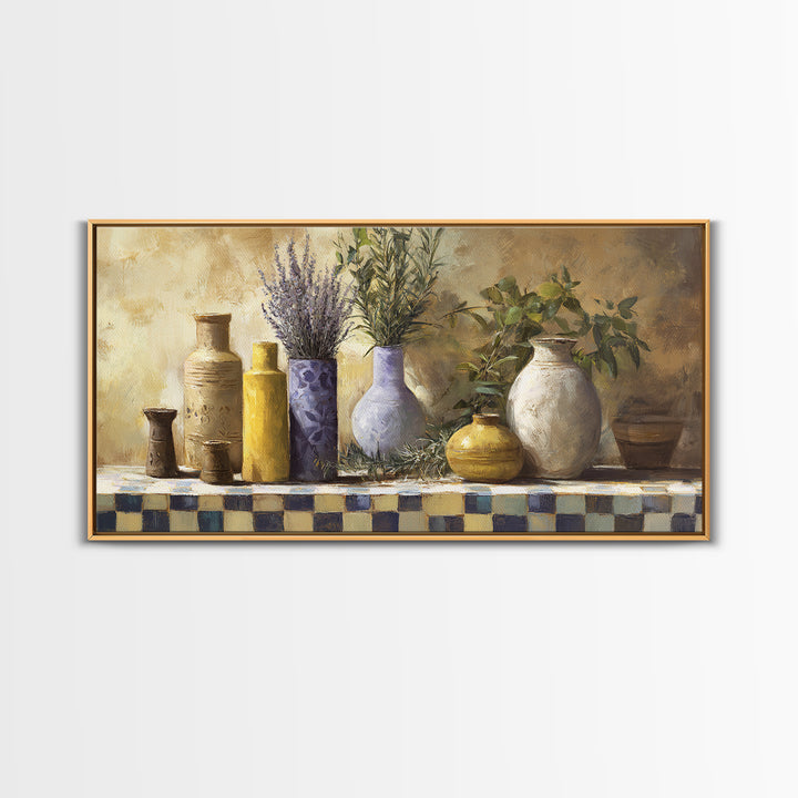Wild Herbs Rosemary and Thyme Botanical Study Framed Canvas Print, Mediterranean Art, Fine Art Print, Living Room Decor, Azure, MAR-2x1-20