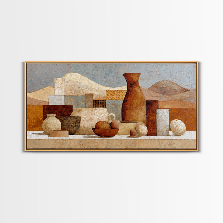 Warm Terra Cotta Abstract Landscape Framed Canvas Print, Mediterranean Art, Fine Art Print, Living Room Decor, Fine Art, Azure, MAR-2x1-34