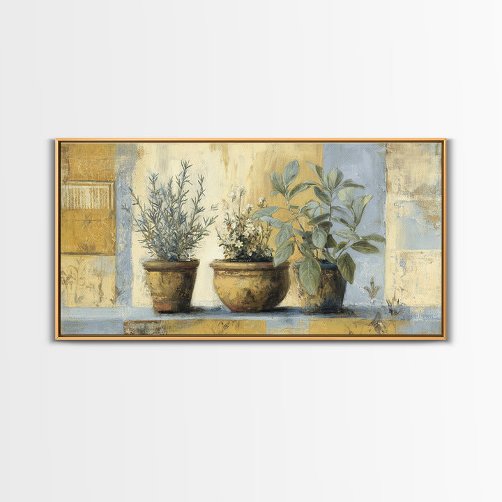 Wild Herbs Rosemary and Thyme Botanical Study Canvas Print, Mediterranean Art, Watercolor Painting, Living Room Decor, Azure, MAR-2x1-92