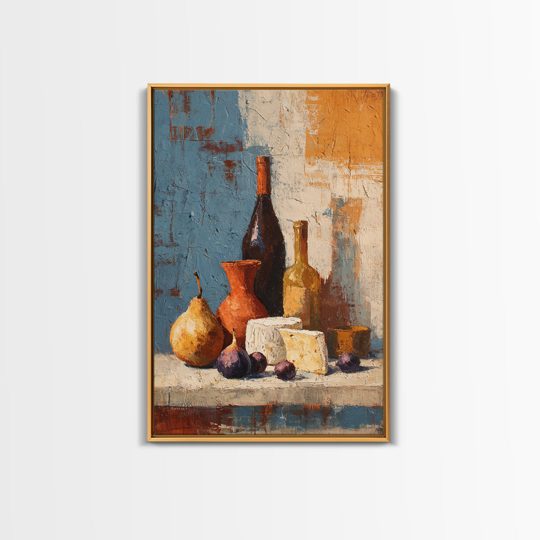 Figs Olives and Cheese Still Life Canvas Print, Mediterranean Art, Modern Wall Art, Living Room Decor, Fine Art, Azure, MAR-2x3-16