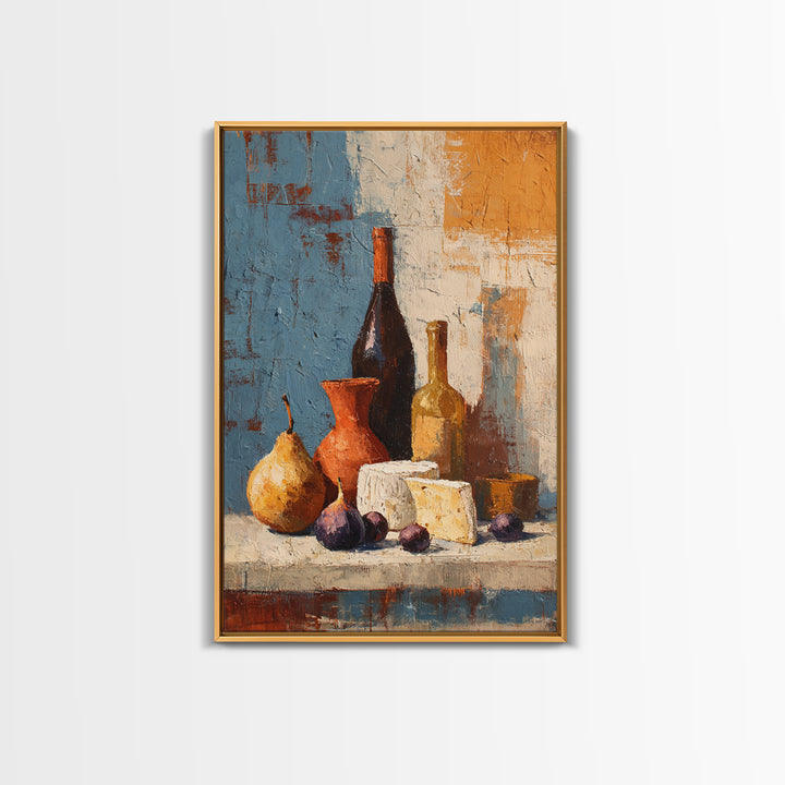 Figs Olives and Cheese Still Life Canvas Print, Mediterranean Art, Modern Wall Art, Living Room Decor, Fine Art, Azure, MAR-2x3-16