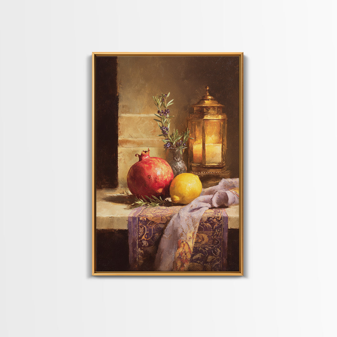 Pomegranate Still Life Canvas Print, Mediterranean Art, Coastal Art, Living Room Decor, Watercolor Art, Azure, MAR-2x3-27