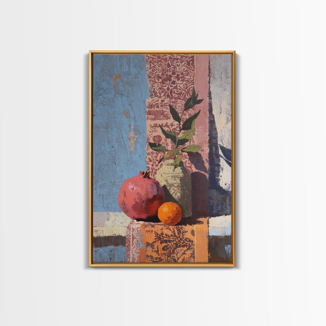 Pomegranate Still Life Framed Canvas Print, Mediterranean Art, Digital Art Prints, Living Room Decor, Fine Art, Azure, MAR-2x3-3