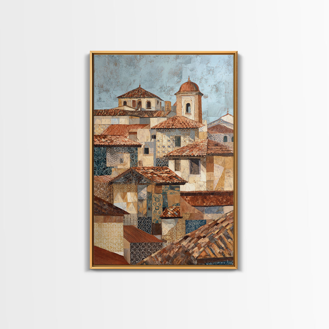 Sunset over Red Tiled Rooftops Canvas Print, Mediterranean Art, Gallery Wall Art, Living Room Decor, Fine Art, Azure, MAR-2x3-31