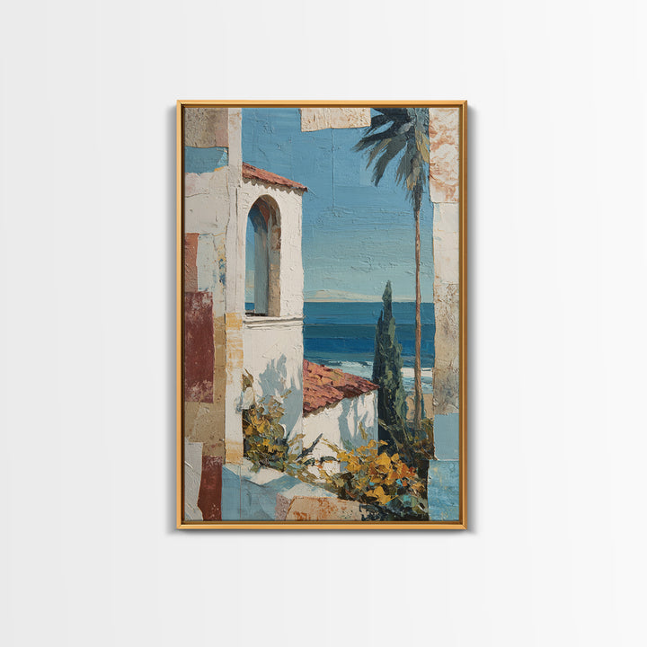Mediterranean Arch Framing Ocean Horizon Canvas Print, Mediterranean Art, Gallery Decor, Living Room Decor, Fine Art, Azure, MAR-2x3-35