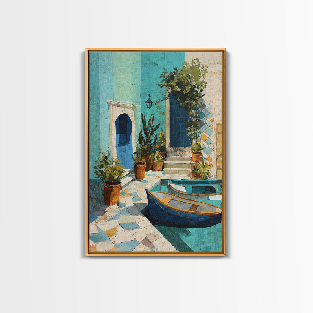 Coastal Fishing Boats Canvas Print, Mediterranean Art, Wall Decor, Living Room Decor, Fine Art, Azure, Contemporary Art, MAR-2x3-39
