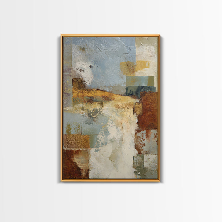 Warm Terra Cotta Abstract Landscape Framed Canvas Print, Mediterranean Art, Statement Artwork, Living Room Decor, Azure, MAR-2x3-46