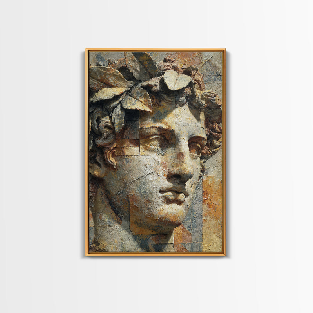 Roman Statue Bust Framed Canvas Print, Mediterranean Art, Wall Decor, Living Room Decor, Fine Art, Azure, Contemporary Art, MAR-2x3-6