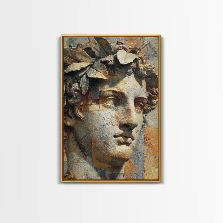 Roman Statue Bust Framed Canvas Print, Mediterranean Art, Wall Decor, Living Room Decor, Fine Art, Azure, Contemporary Art, MAR-2x3-6